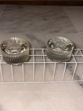 Pair of Clear Ribbed Glass Candle Holders
